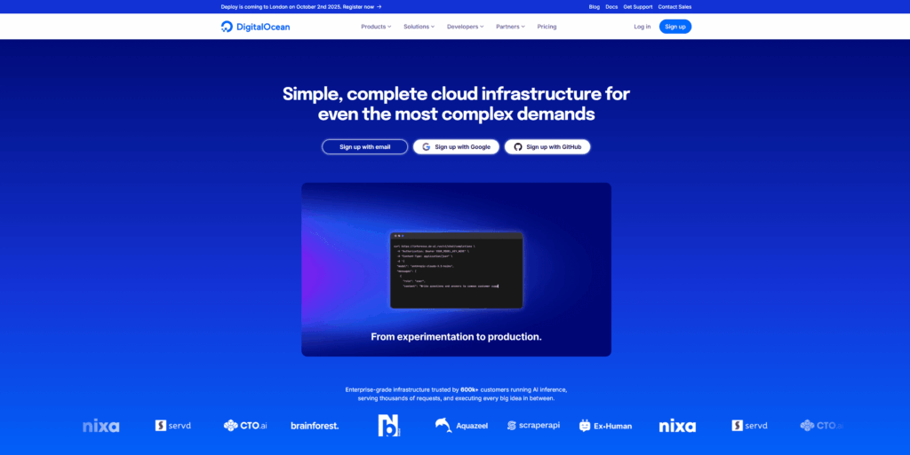 DigitalOcean homepage
