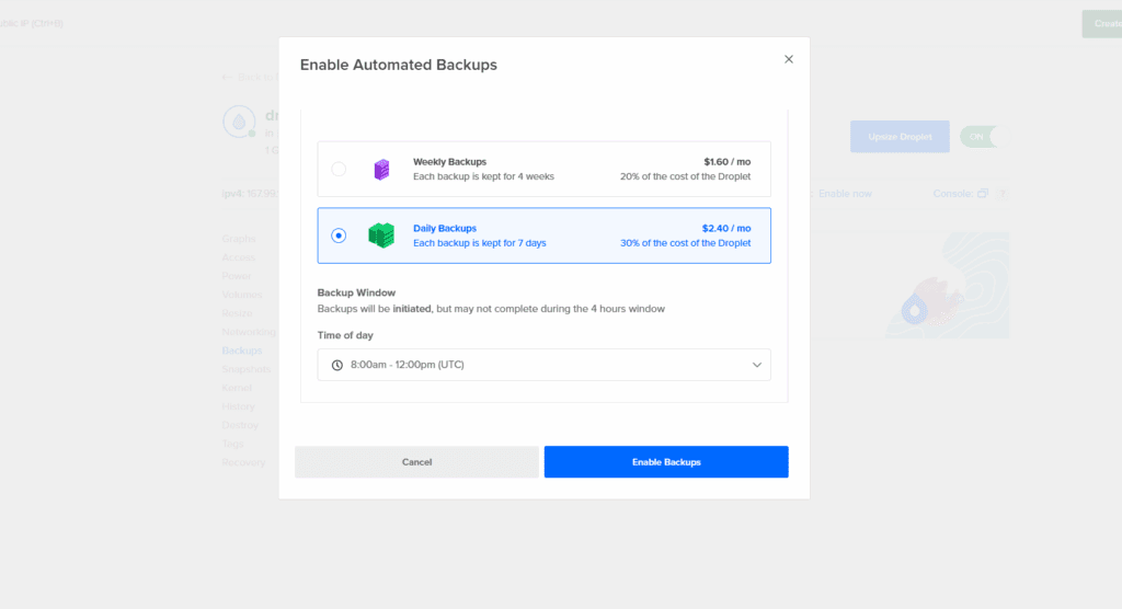 digitalocean automated backups