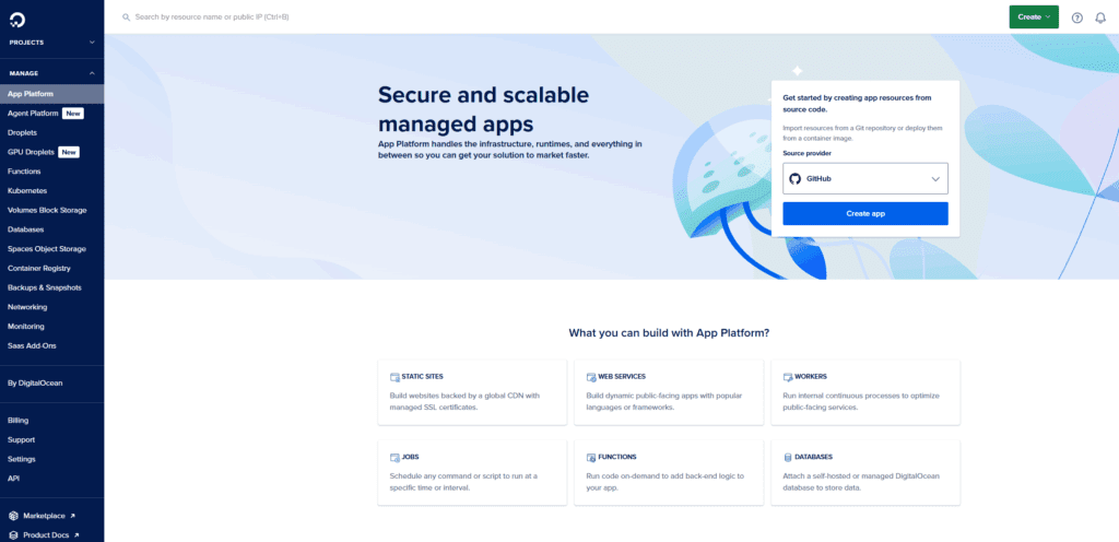 digitalocean dashboard
