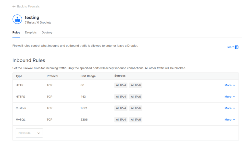 digitalocean firewall rules